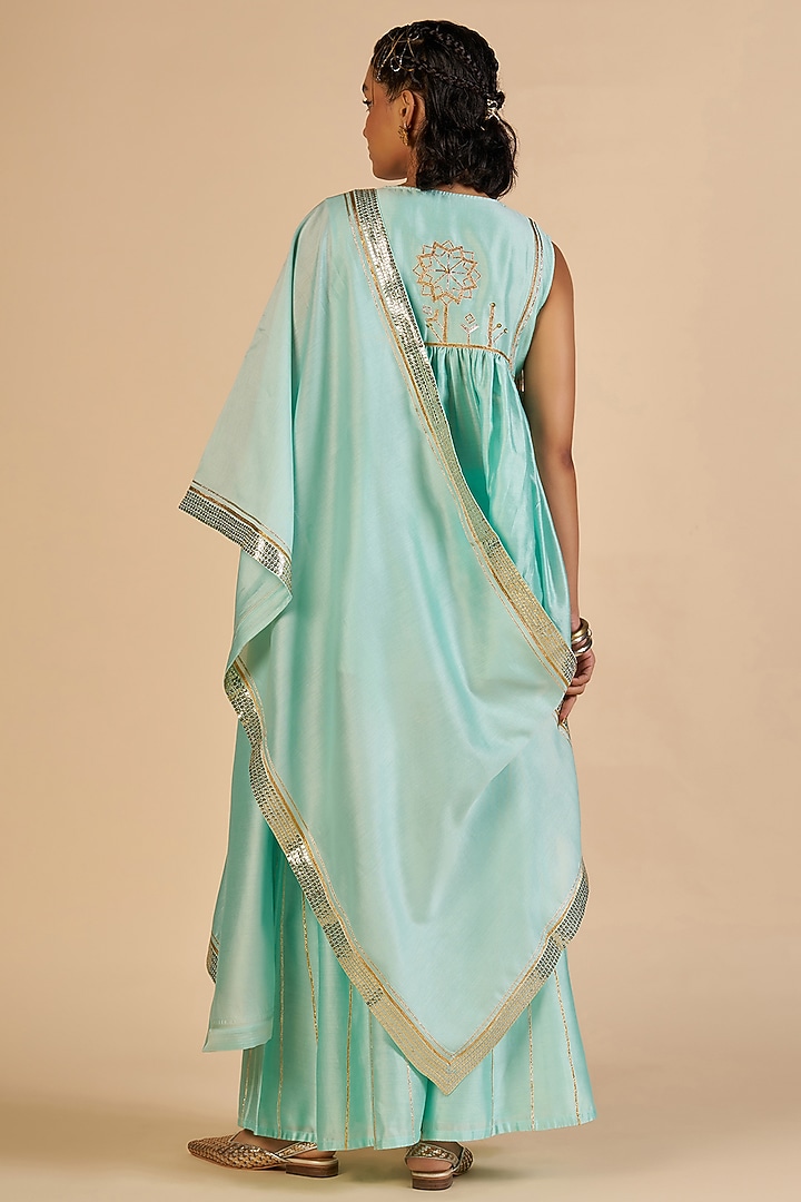 Aqua Chanderi Stole by Gulabo By Abu Sandeep at Pernia's Pop Up Shop
