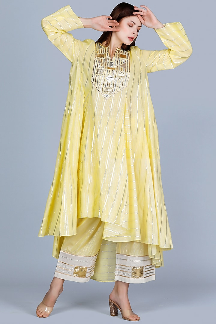 Butter Yellow Embroidered Ijar Pants by Gulabo By Abu Sandeep
