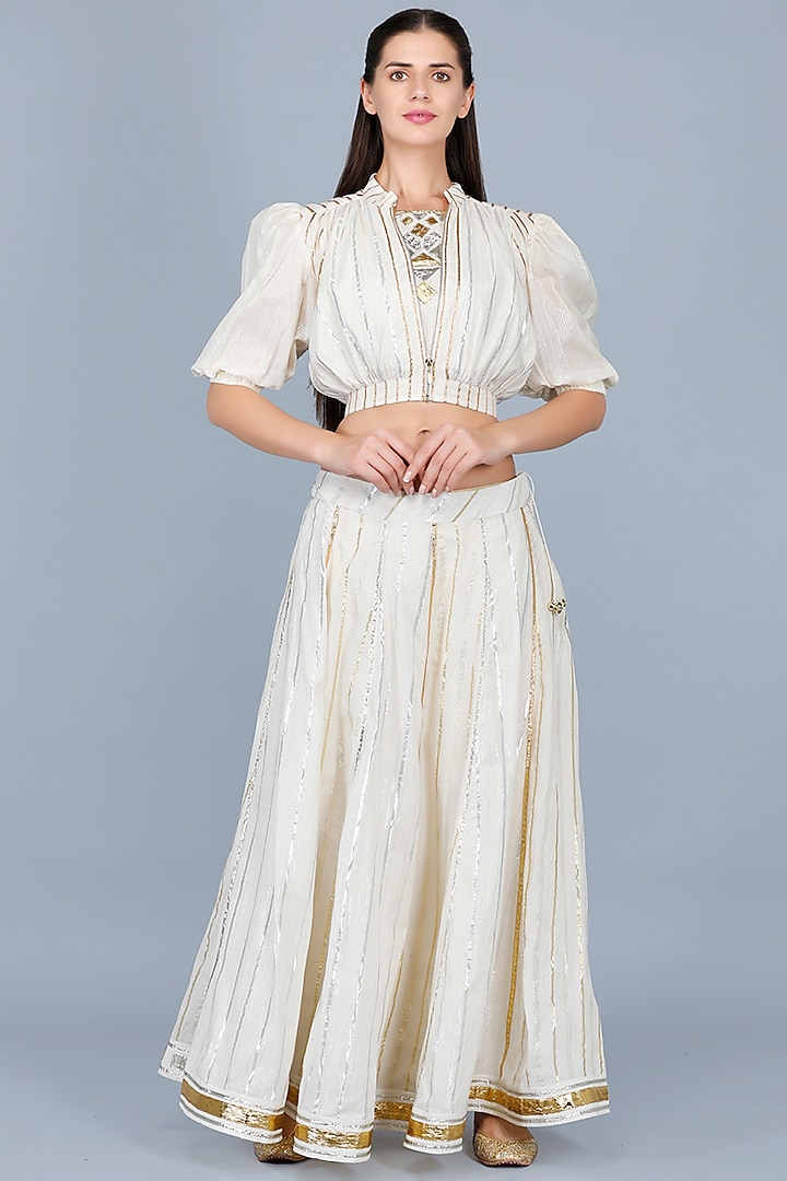 Off-White Lurex Cotton Skirt by Gulabo By Abu Sandeep