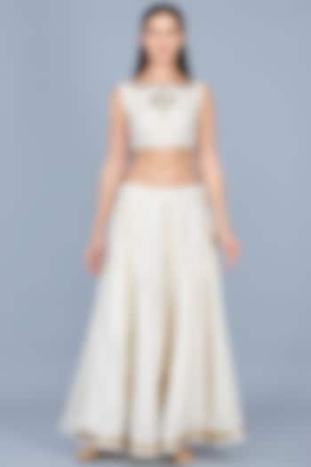 Off-White Embroidered Crop Top by Gulabo By Abu Sandeep