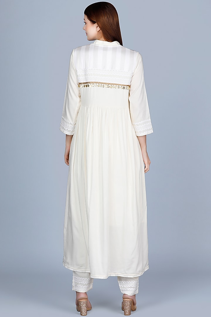 Off-White Front Open Embroidered Coat by Gulabo By Abu Sandeep at Pernia's Pop Up Shop