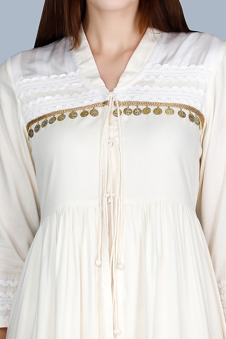 Off-White Front Open Embroidered Coat by Gulabo By Abu Sandeep at Pernia's Pop Up Shop