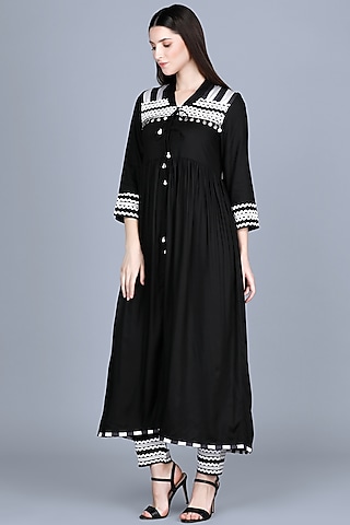 Black Front Open Embroidered Coat by Gulabo By Abu Sandeep