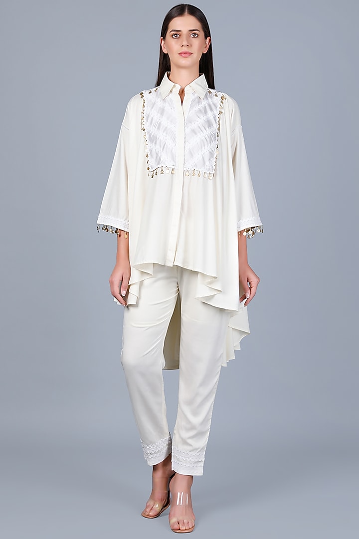 Off-White Viscose & Satin Shirt by Gulabo By Abu Sandeep