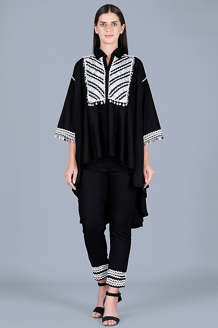 Black Viscose & Satin Shirt by Gulabo By Abu Sandeep