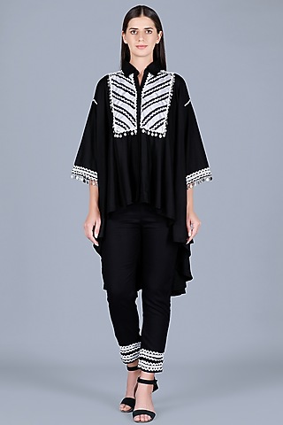 Black Viscose & Satin Shirt by Gulabo By Abu Sandeep