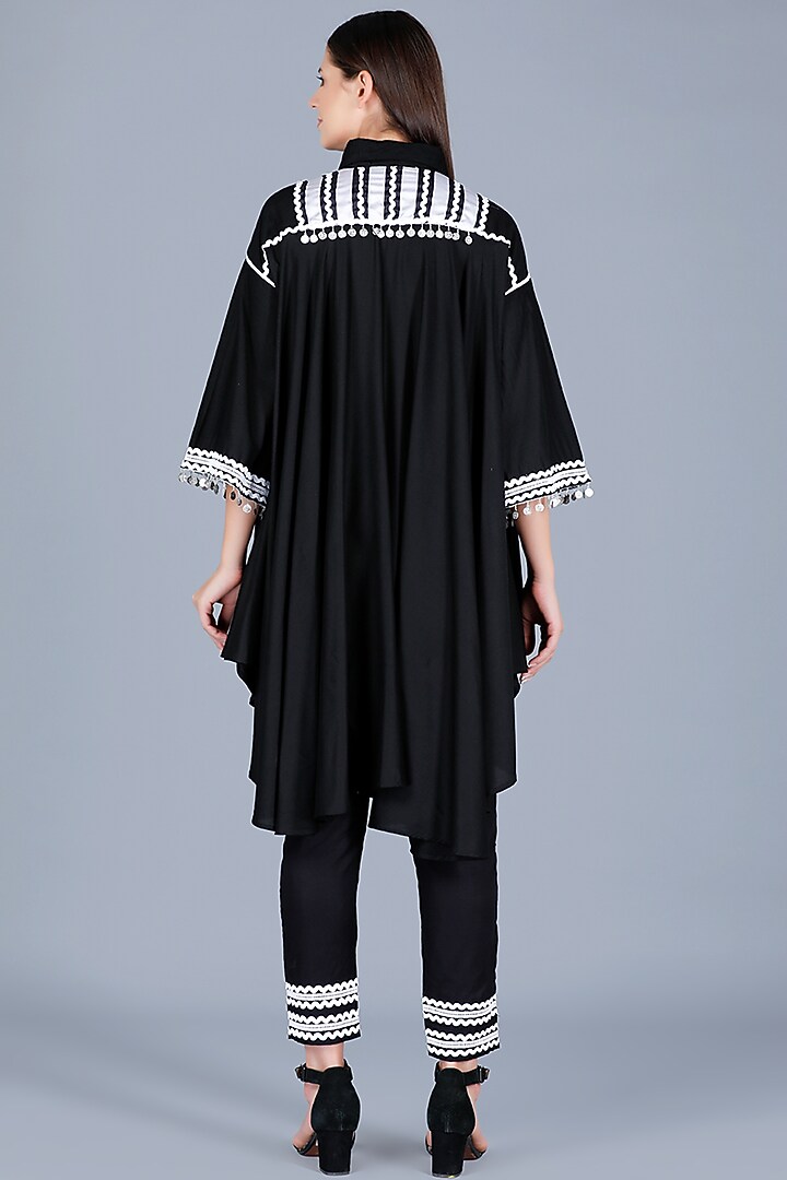 Black Viscose & Satin Shirt by Gulabo By Abu Sandeep at Pernia's Pop Up Shop