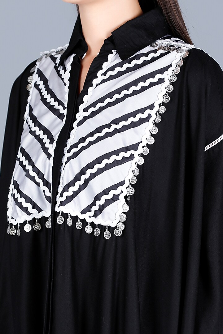 Black Viscose & Satin Shirt by Gulabo By Abu Sandeep at Pernia's Pop Up Shop