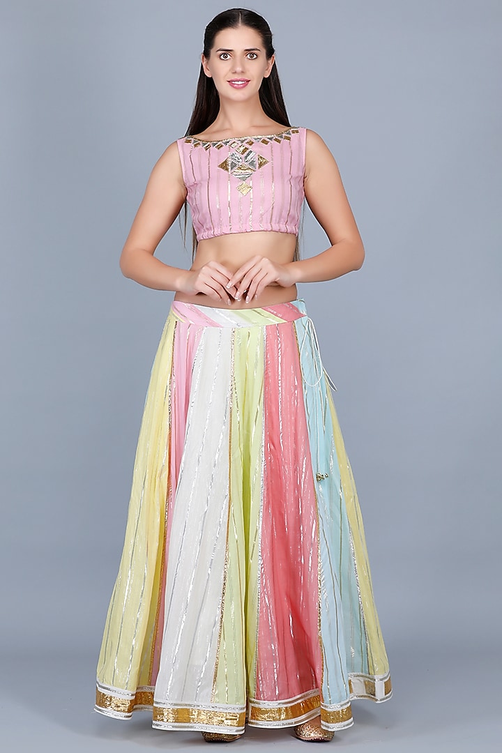 Baby Pink Embroidered Crop Top by Gulabo By Abu Sandeep