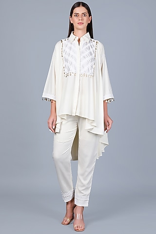 Off-White Viscose Cigarette Pants by Gulabo By Abu Sandeep
