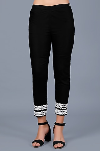 Black Viscose Cigarette Pants by Gulabo By Abu Sandeep