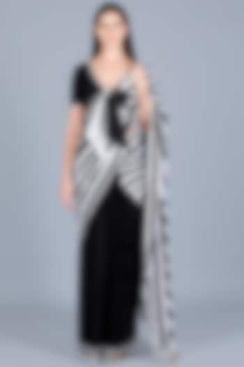 Black & Off-White Panelled Festive Saree by Gulabo By Abu Sandeep at Pernia's Pop Up Shop