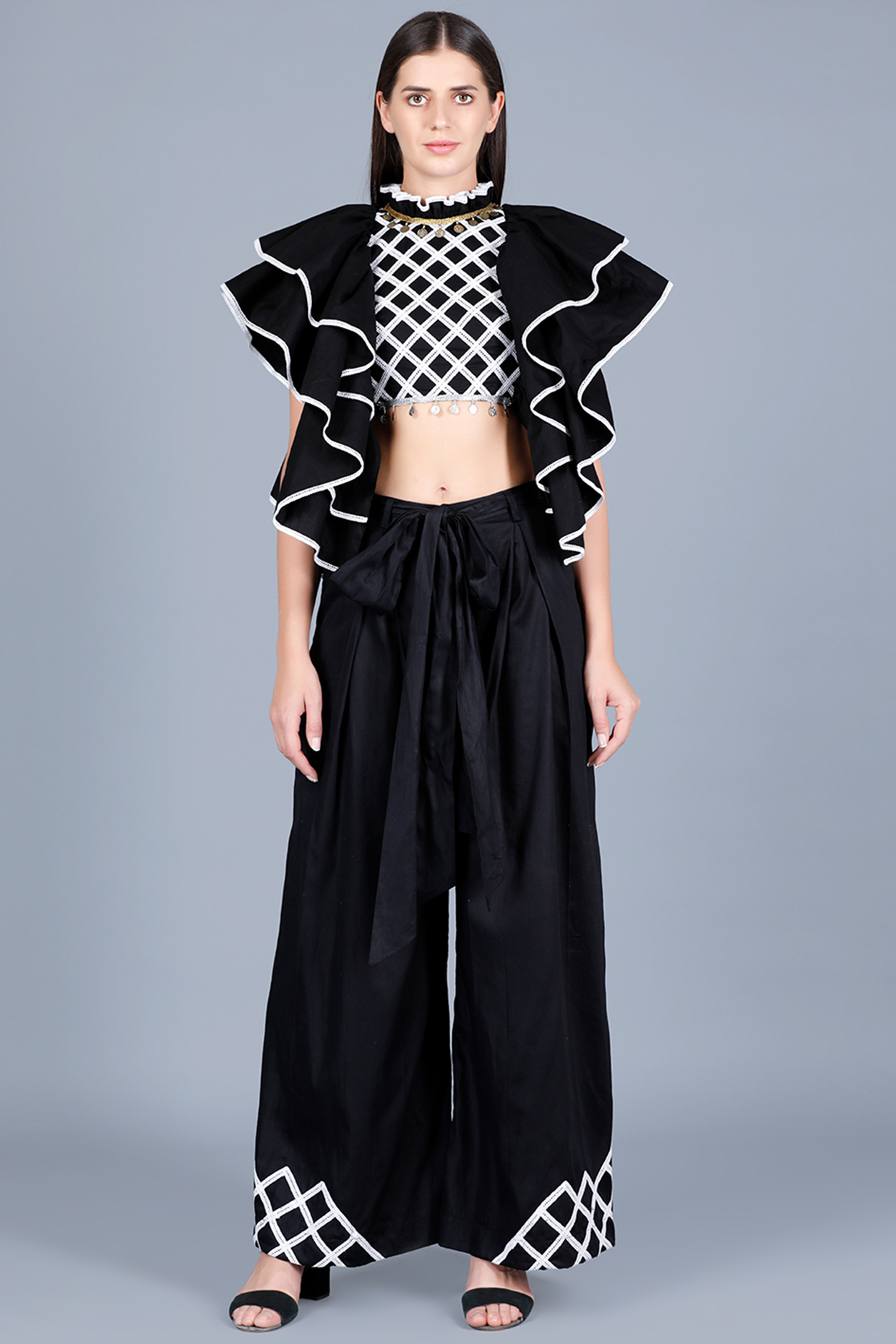 Black Embroidered Crop Top by Gulabo By Abu Sandeep at Pernia's Pop Up Shop