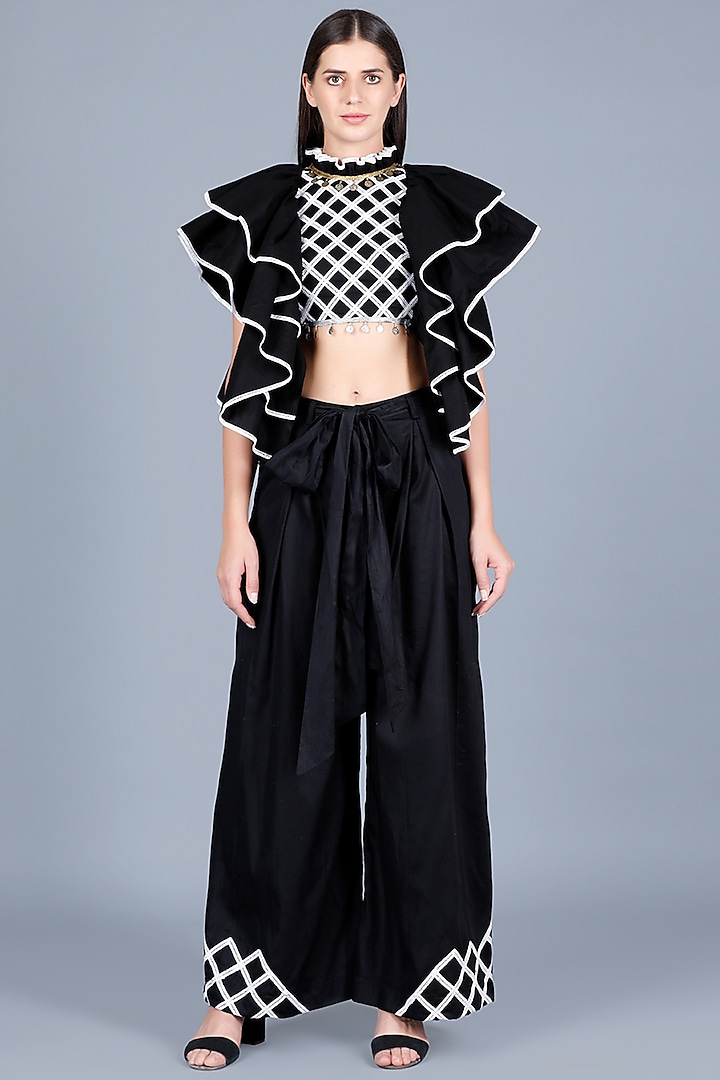 Black Embroidered Crop Top by Gulabo By Abu Sandeep at Pernia's Pop Up Shop