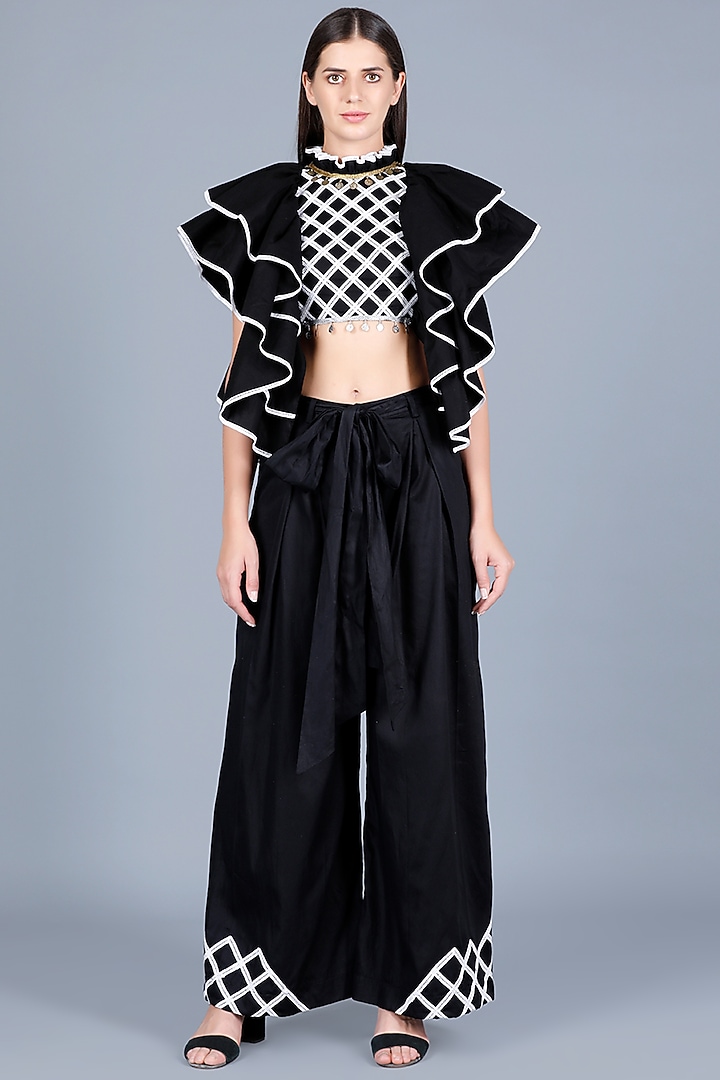 Black High Waisted Cotton Flared Pants by Gulabo By Abu Sandeep at Pernia's Pop Up Shop