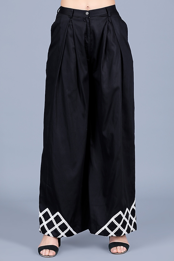 Black High Waisted Cotton Flared Pants by Gulabo By Abu Sandeep at Pernia's Pop Up Shop