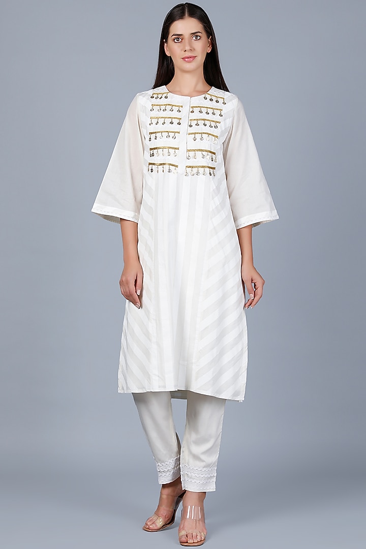 White & Off-White Embroidered Kurta by Gulabo By Abu Sandeep