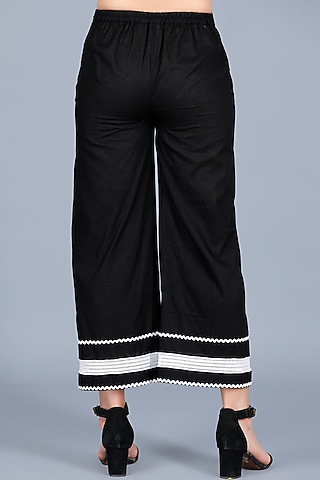 Black Cotton Cambric Pants by Gulabo By Abu Sandeep