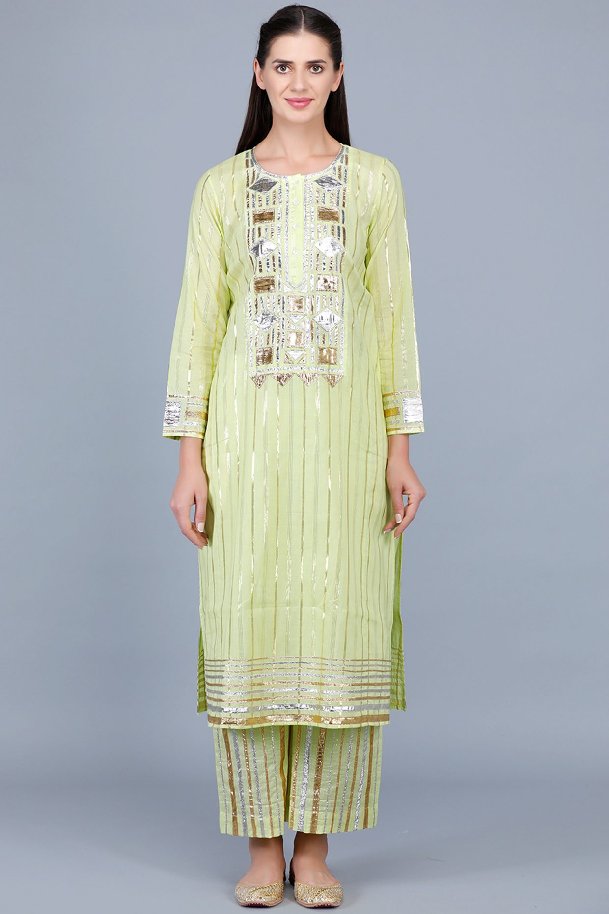 Lime Green Embroidered Kali Kurta by Gulabo By Abu Sandeep at Pernia's Pop Up Shop