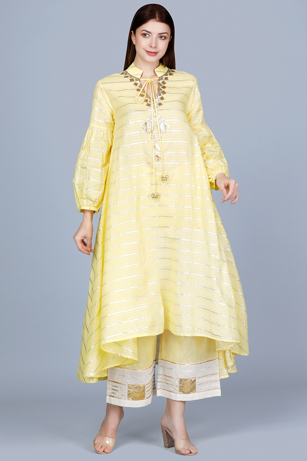 Butter Yellow Embroidered Oversized Tunic by Gulabo By Abu Sandeep