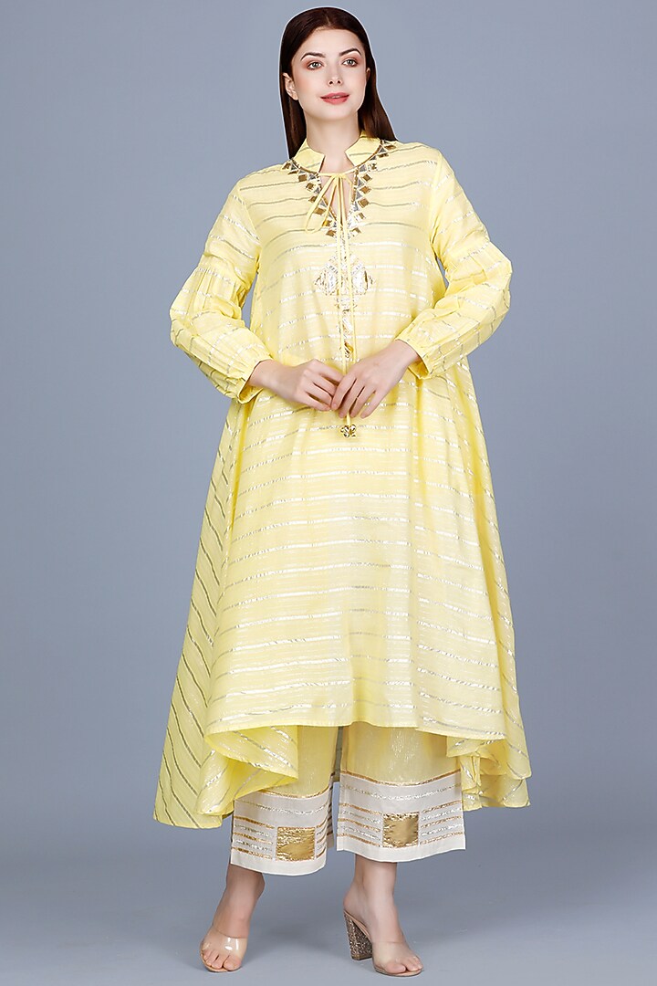 Butter Yellow Embroidered Oversized Tunic by Gulabo By Abu Sandeep at Pernia's Pop Up Shop