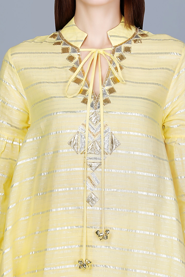 Butter Yellow Embroidered Oversized Tunic by Gulabo By Abu Sandeep at Pernia's Pop Up Shop