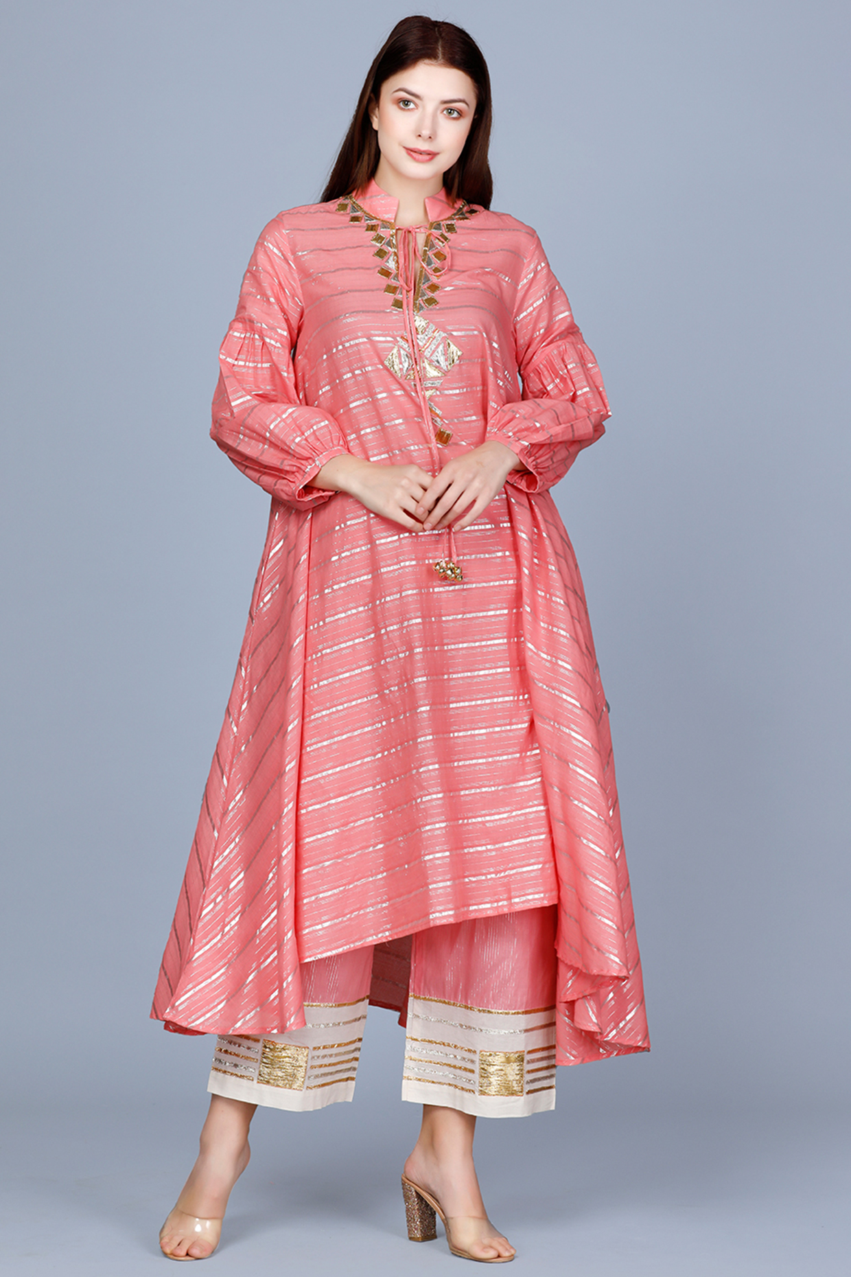 Peach Embroidered Oversized Tunic by Gulabo By Abu Sandeep