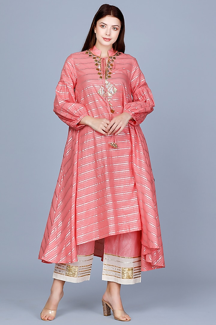 Peach Embroidered Oversized Tunic by Gulabo By Abu Sandeep