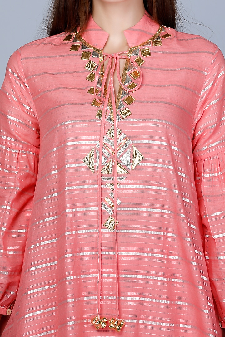 Peach Embroidered Oversized Tunic by Gulabo By Abu Sandeep at Pernia's Pop Up Shop