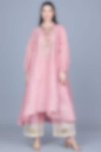 Baby Pink Embroidered Oversized Tunic by Gulabo By Abu Sandeep