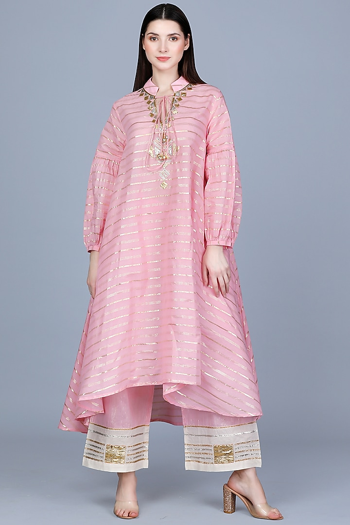 Baby Pink Embroidered Oversized Tunic by Gulabo By Abu Sandeep