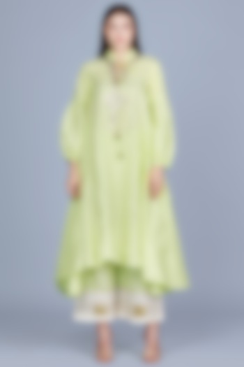 Lime Green Embroidered Oversized Tunic by Gulabo By Abu Sandeep