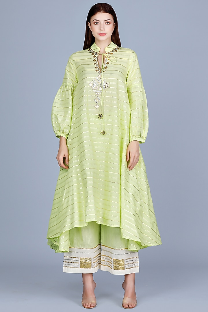 Lime Green Embroidered Oversized Tunic by Gulabo By Abu Sandeep