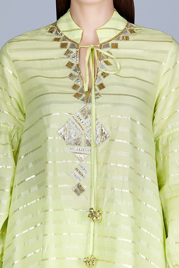 Lime Green Embroidered Oversized Tunic by Gulabo By Abu Sandeep at Pernia's Pop Up Shop