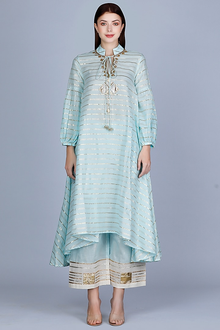 Pastel Blue Embroidered Oversized Tunic by Gulabo By Abu Sandeep