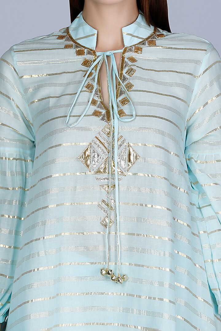 Pastel Blue Embroidered Oversized Tunic by Gulabo By Abu Sandeep at Pernia's Pop Up Shop