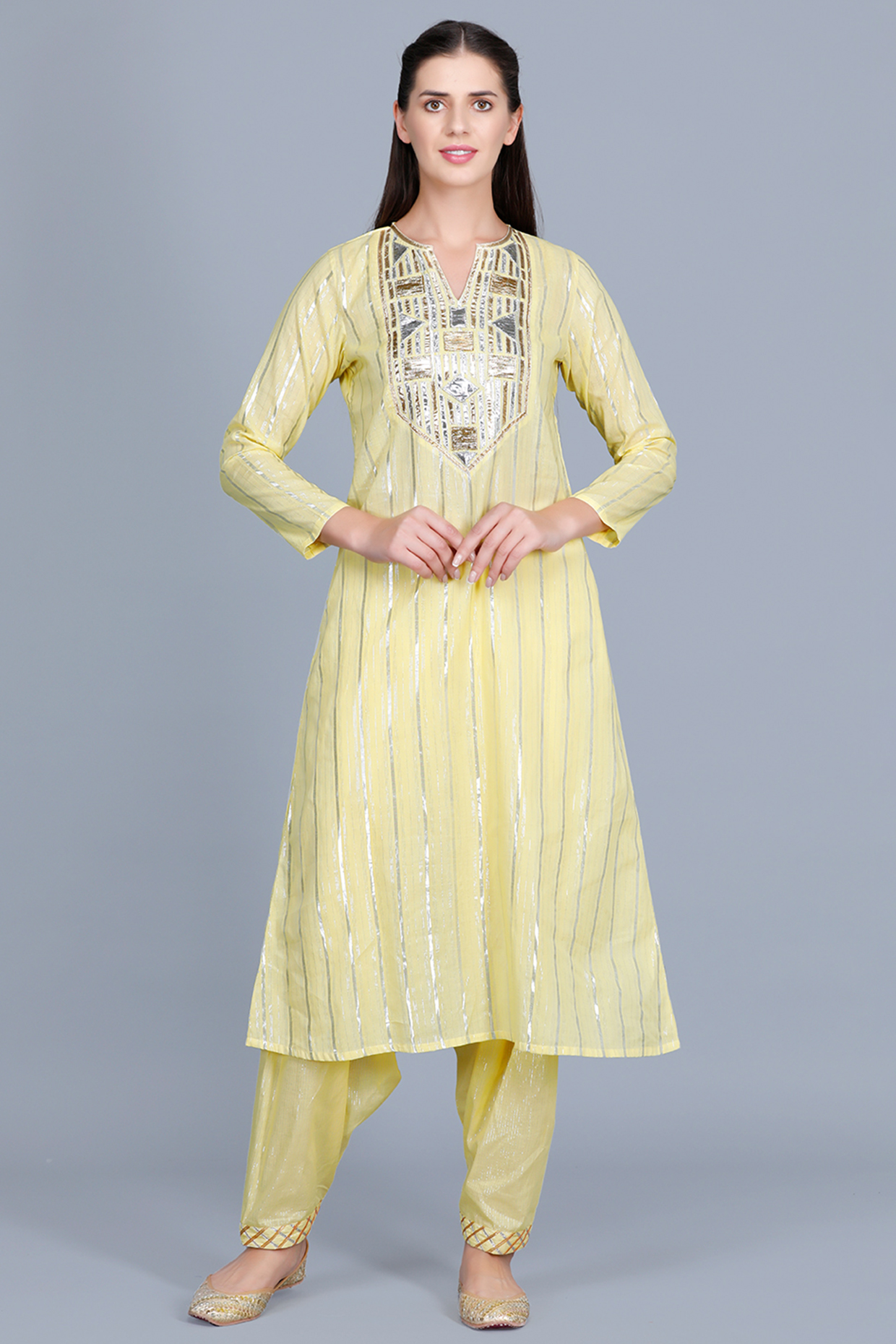 Butter Yellow Embroidered A-Line Kurta by Gulabo By Abu Sandeep at Pernia's Pop Up Shop