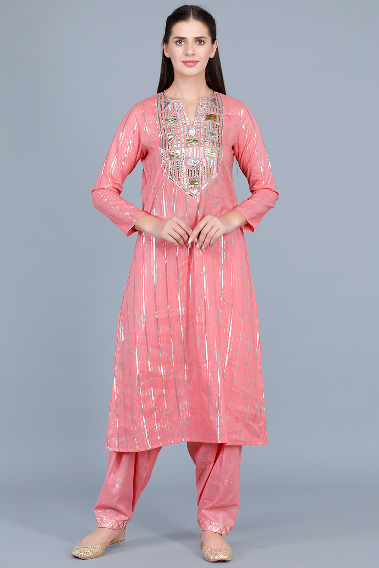 Peach Embroidered A-Line Kurta by Gulabo By Abu Sandeep at Pernia's Pop Up Shop