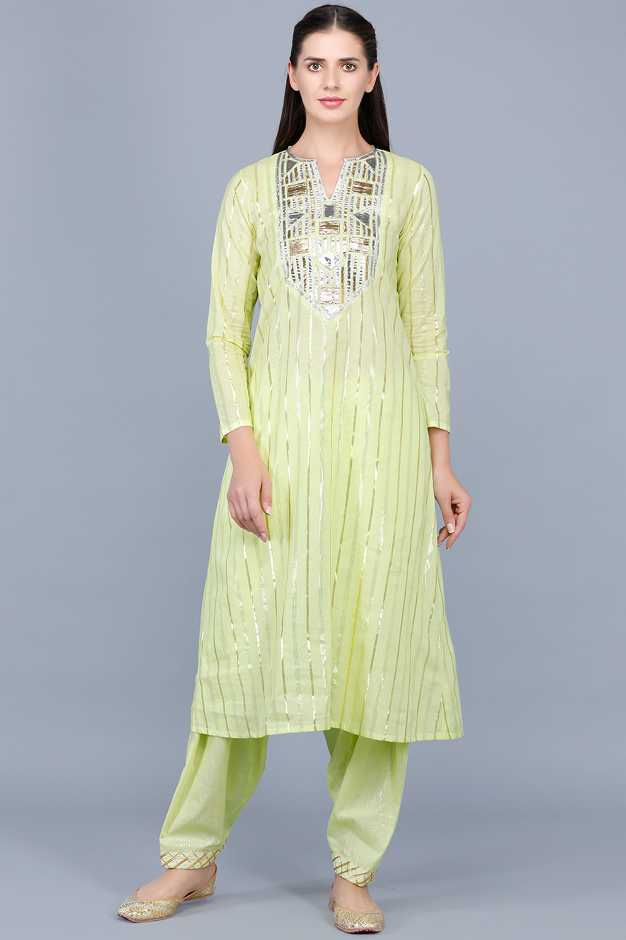 Lime Green Embroidered A-Line Kurta by Gulabo By Abu Sandeep at Pernia's Pop Up Shop