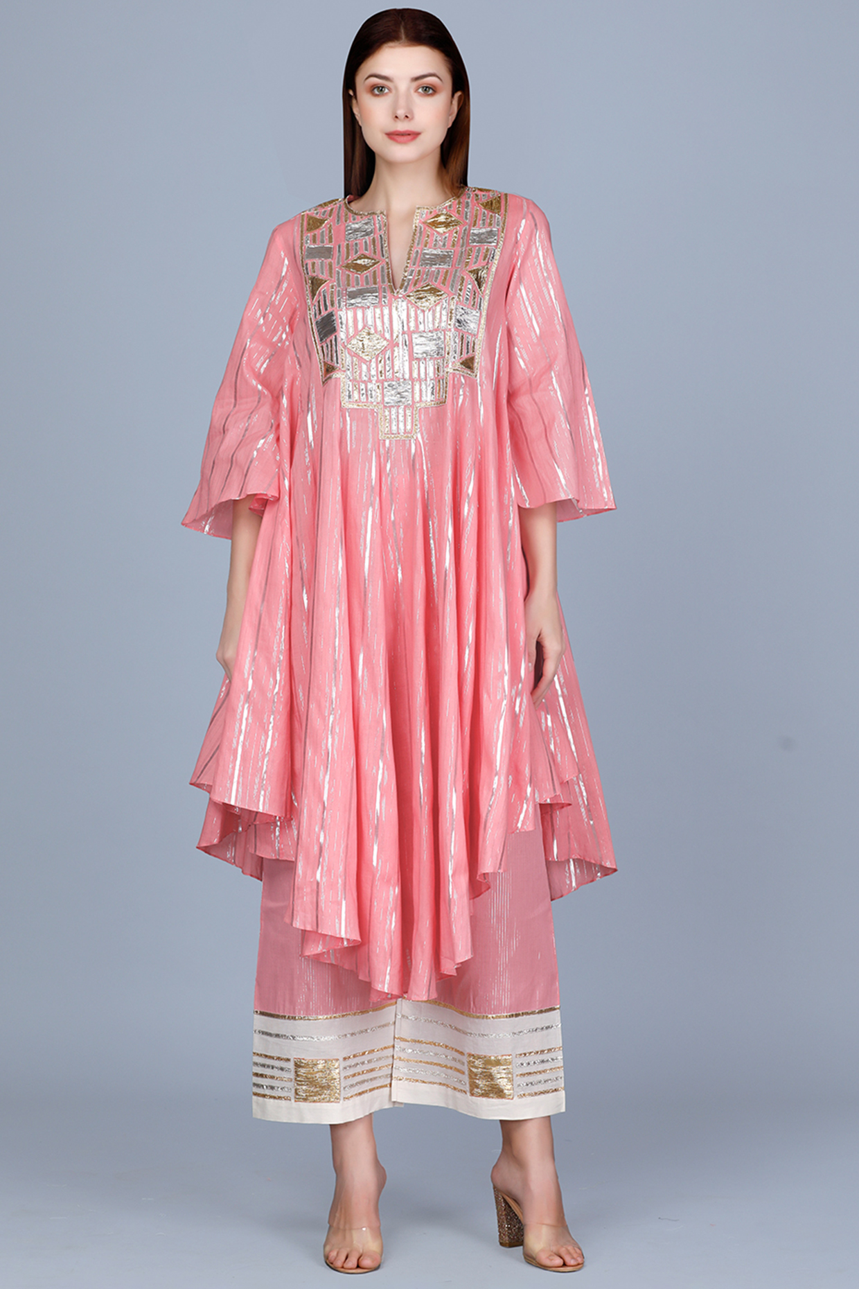 Peach Embroidered Oversized Kurta by Gulabo By Abu Sandeep at Pernia's Pop Up Shop