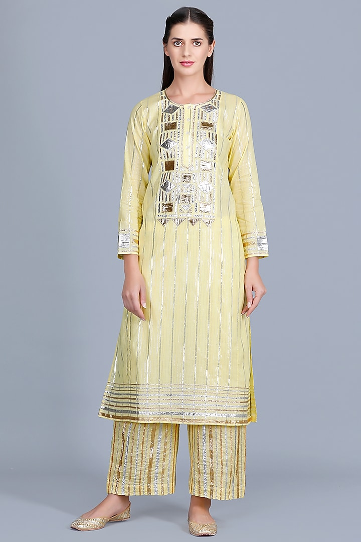 Butter Yellow Embroidered Memoni Pants by Gulabo By Abu Sandeep