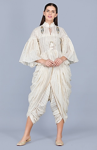 Off-White Embroidered Dhoti by Gulabo By Abu Sandeep