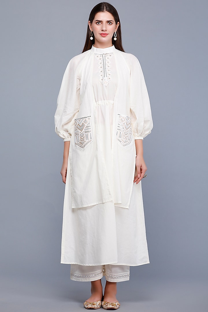 Off-White Embroidered Layered Tunic by Gulabo By Abu Sandeep