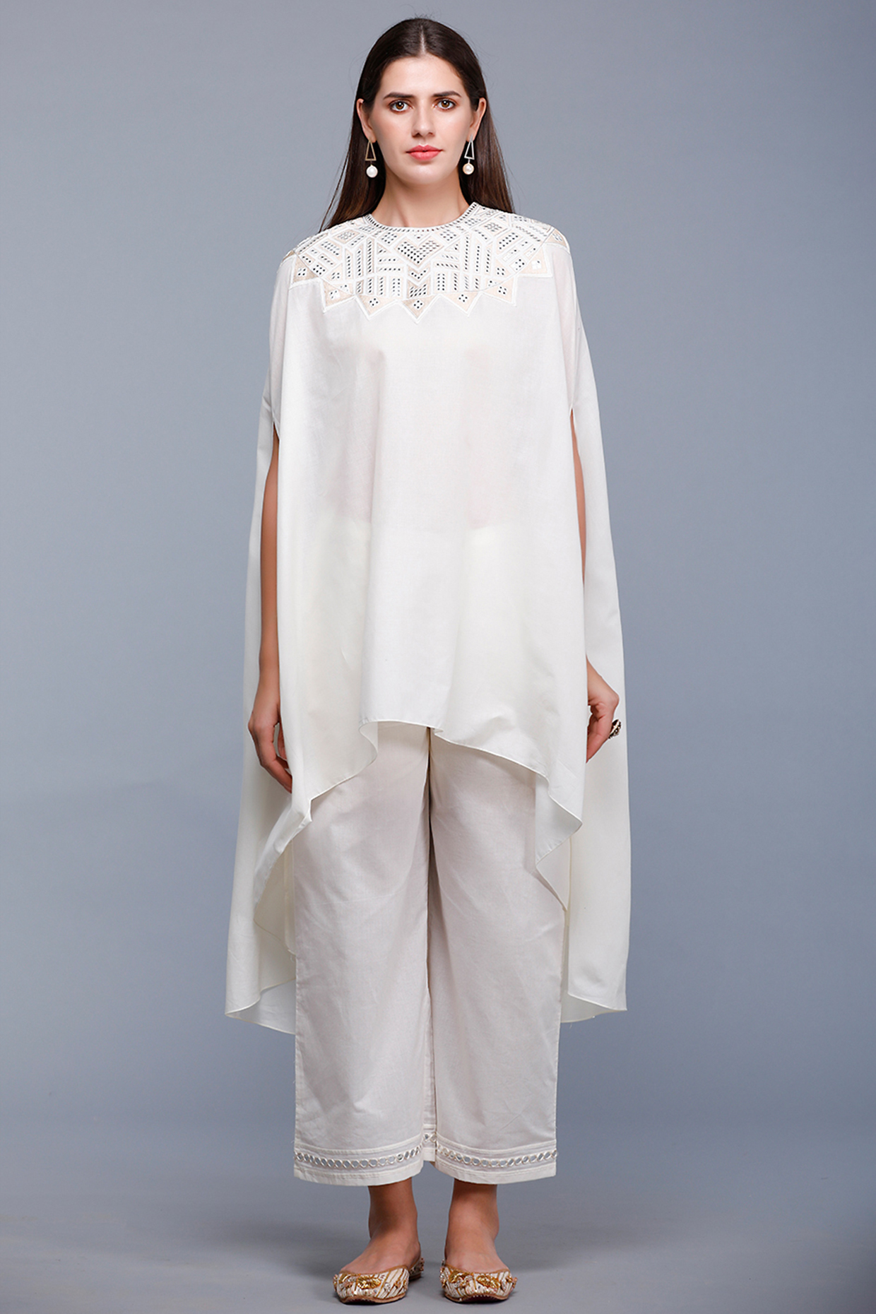 Off-White Embroidered Oversized Circular Cape by Gulabo By Abu Sandeep at Pernia's Pop Up Shop