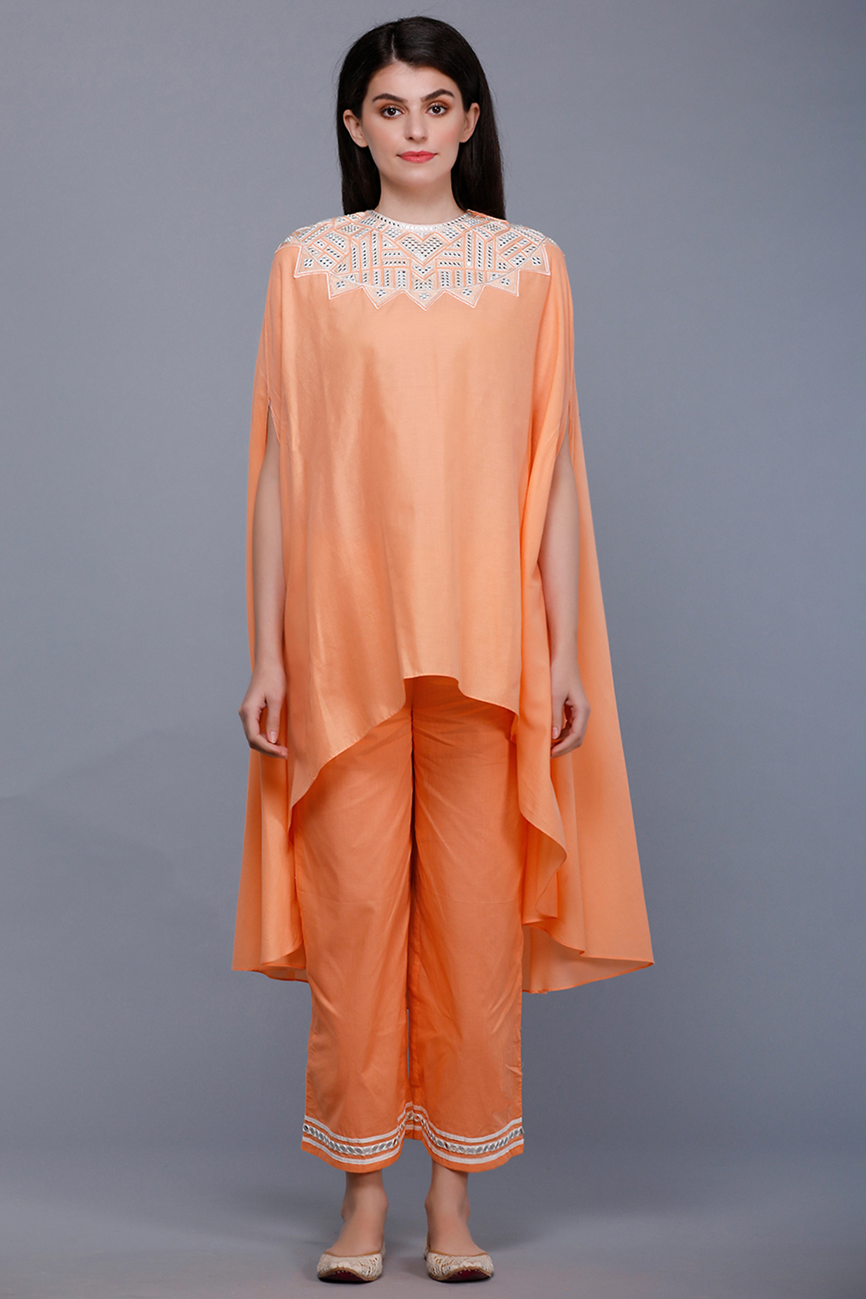Peach Embroidered Oversized Circular Cape by Gulabo By Abu Sandeep at Pernia's Pop Up Shop