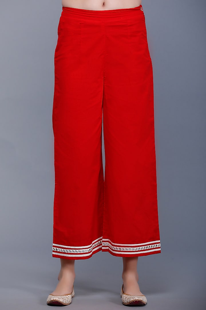 Bright Red Embroidered Ijar Pants by Gulabo By Abu Sandeep at Pernia's Pop Up Shop