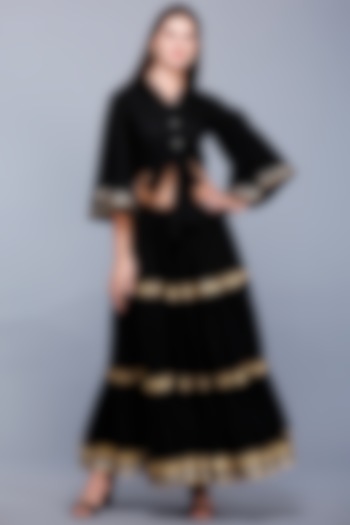 Black Embroidered Tie-Up Shirt by Gulabo By Abu Sandeep