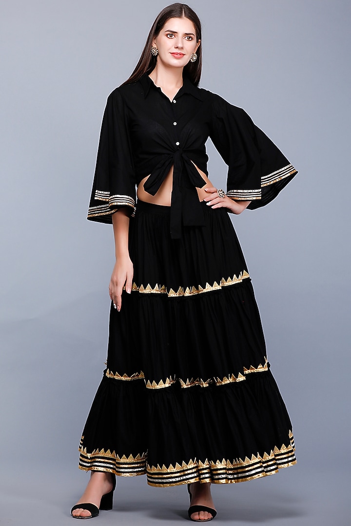 Black Embroidered Tie-Up Shirt by Gulabo By Abu Sandeep