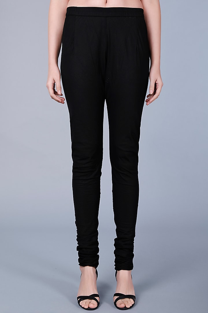 Black Embroidered Churidar Pants by Gulabo By Abu Sandeep at Pernia's Pop Up Shop