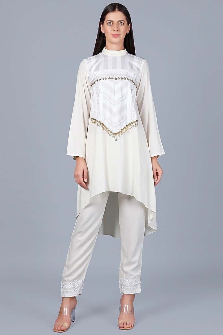 Off-White Coin Embroidered Tunic by Gulabo By Abu Sandeep at Pernia's Pop Up Shop